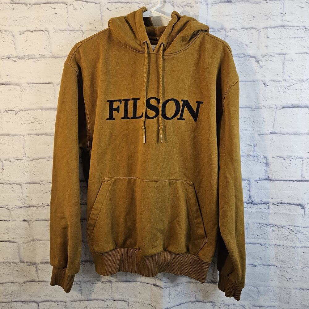 Filson Pullover Hoodie Mens Brown Logo Medium Heavyweight Alaska Moose Graphic